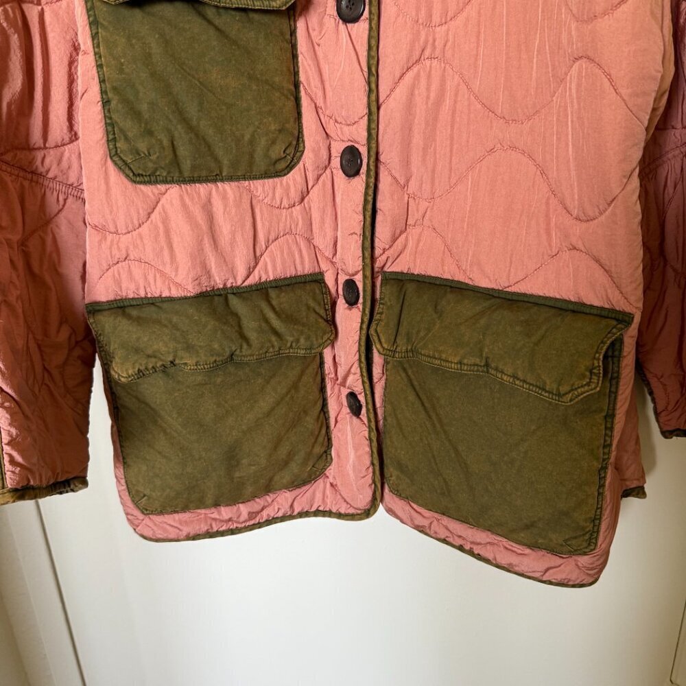 Free People Mixed Military Dolman Quilted Jacket In Rose Combo L​​​ - Picture 4 of 7